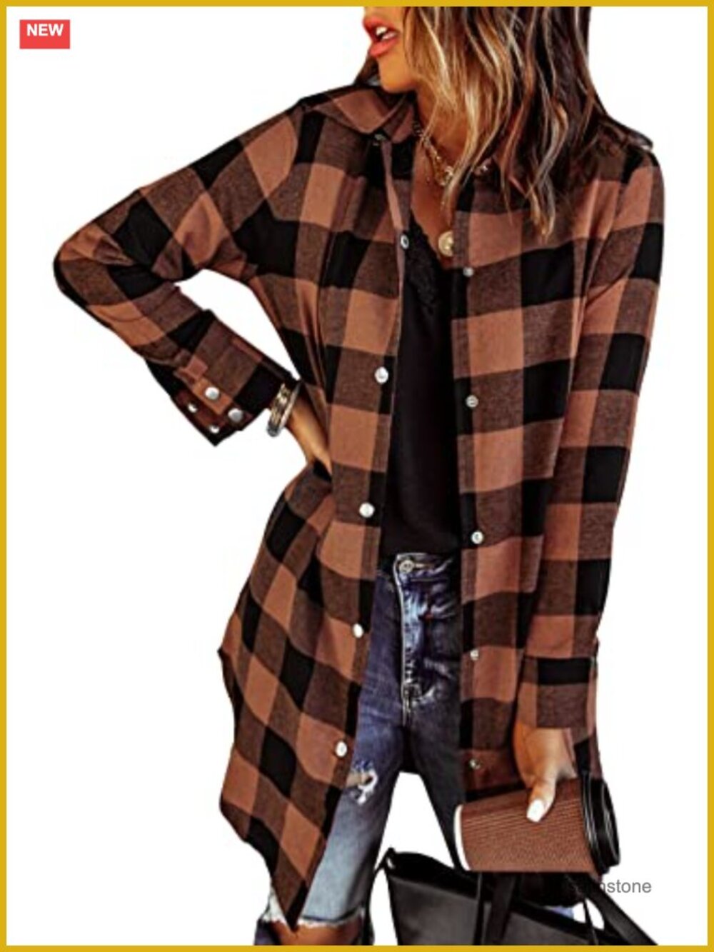 Women's Flannel Shacket Jacket Plaid Button Down Shirt